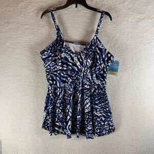 Swim Solutions Womens Navy V-Neck Animal Print Underwire Tankini Top Size 18 NWT